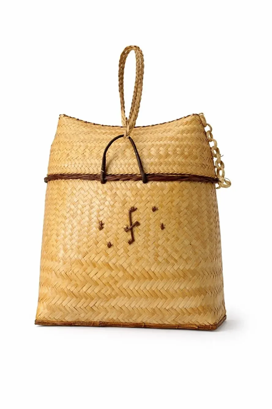 Vintage Filipino Pasiking Backpack Handwoven Bamboo Rattan Foraging Basket